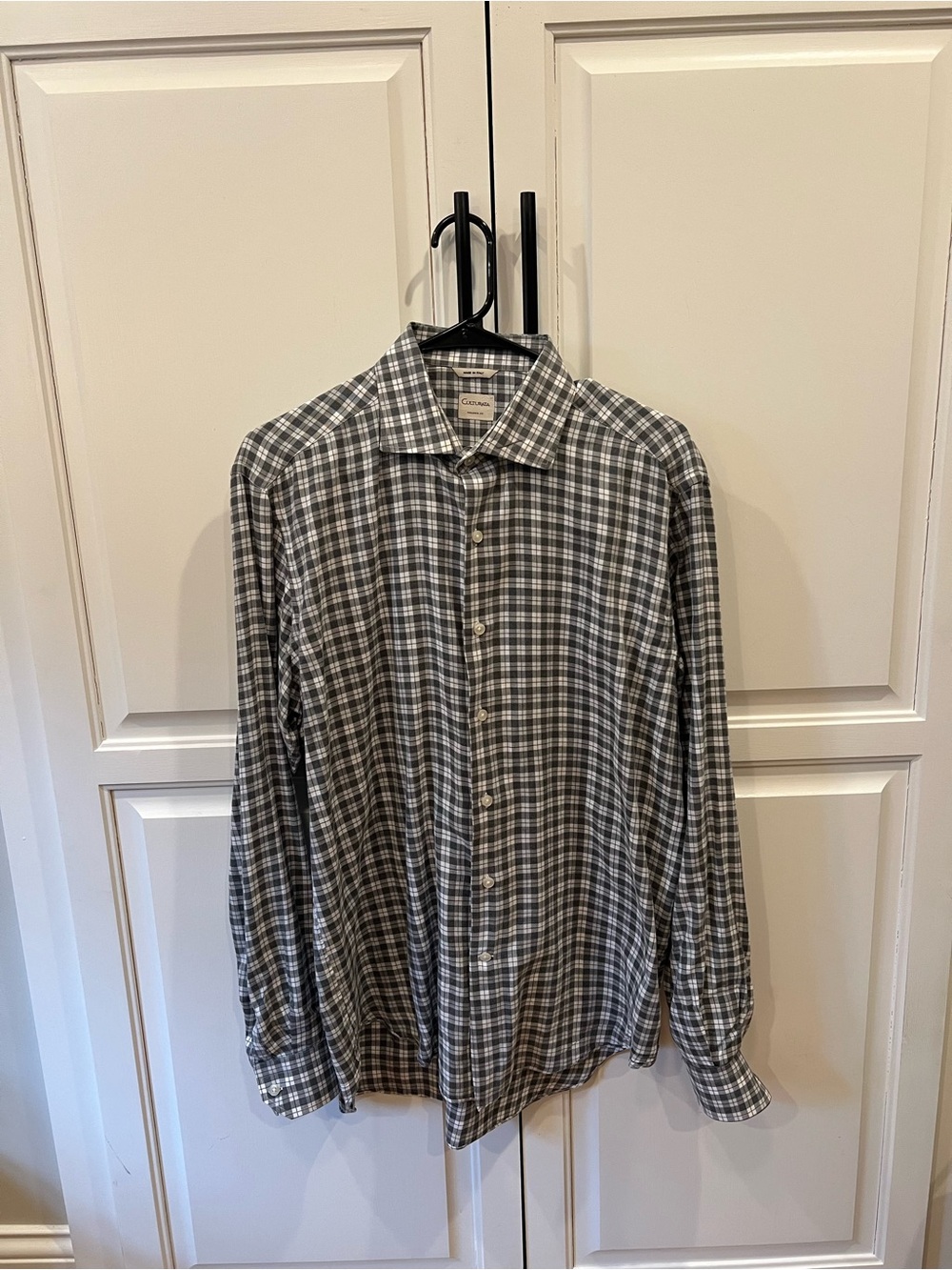 Culturata Gray and White Plaid Button-Down Shirt